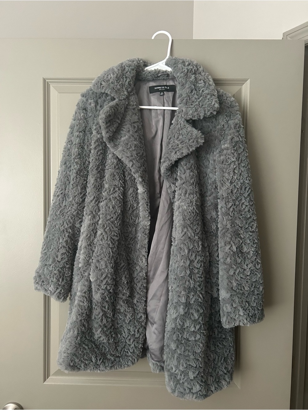 Kenneth Cole Plush Grey Teddy Coat